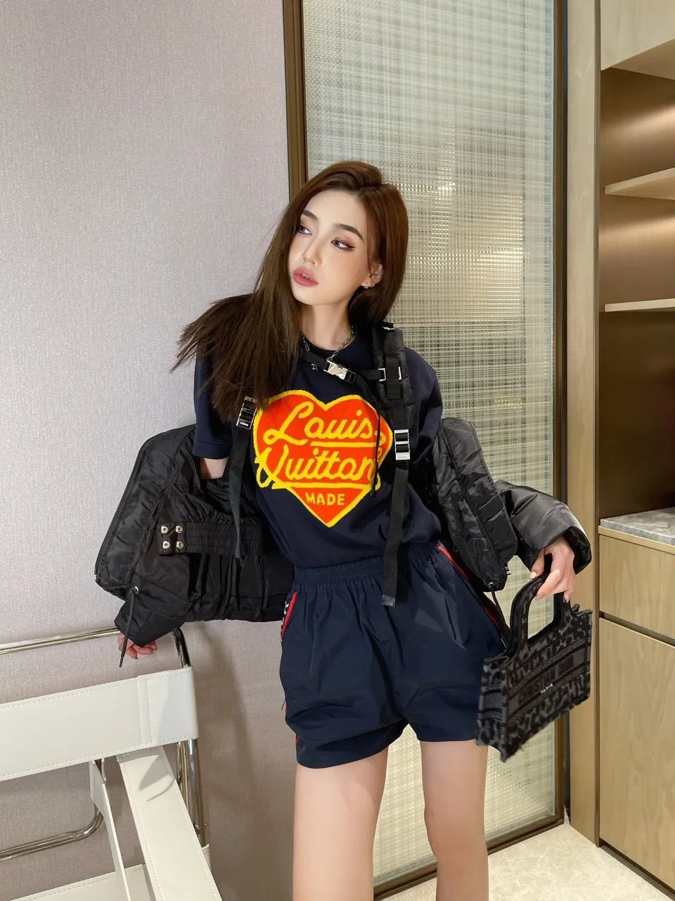 Louis Vuitton/Louis Vuitton 22ss Nigo love jacquard knitted short sleeves